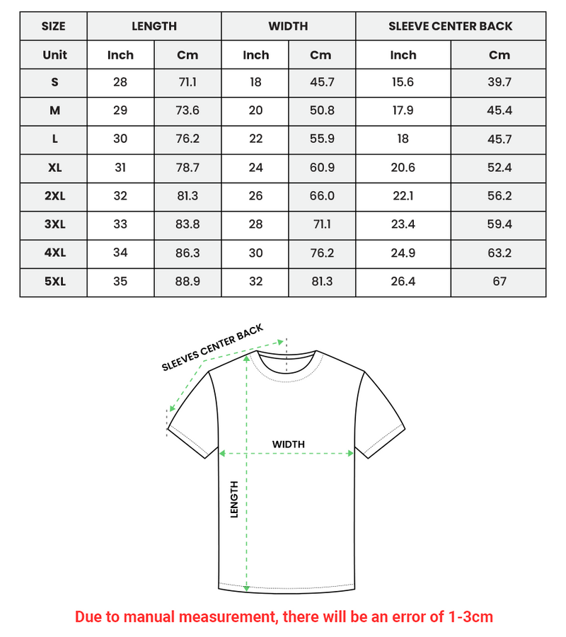 T-Shirt Size Chart